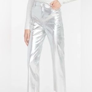 Express Silver Metallic Straight Super High Rise Pants Size 12